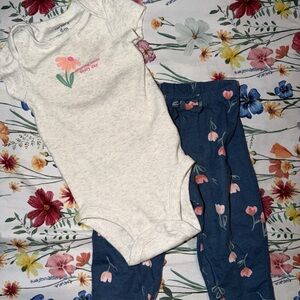 Carter's Grey and Blue Floral Baby Matching Set